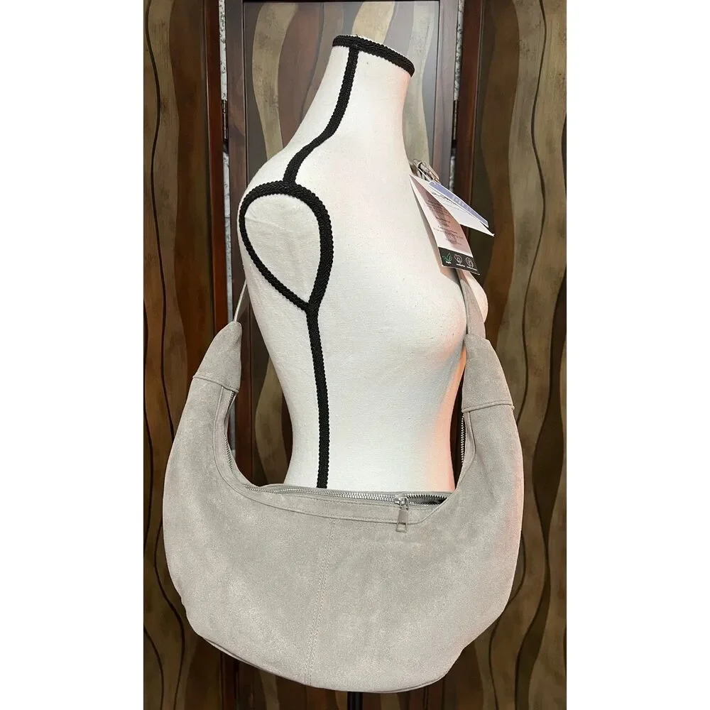 NWT ah.dorned grey vegan suede hobo bag